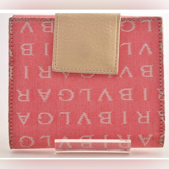 BVLGARI Bi-Fold Wallet Canvas Leather Pink Ivory Women Used Auth - Picture 3 of 14